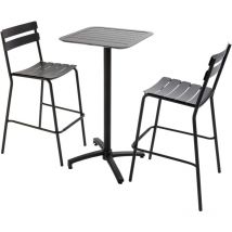Ensemble table haute de terrasse et 2 chaises en aluminium noir