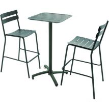 Oviala - Ensemble table haute de terrasse et 2 chaises en aluminium vert