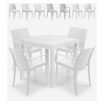 Bica - Salon de jardin table 80x80cm rotin + 4 chaises blanches Nisida Light