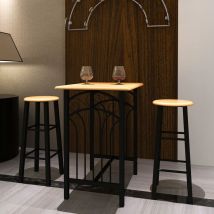 Ensemble table à manger + 2 chaises Lexlife en Bois brun roux avec noir Acier - 72,5 x 55 x 82,5 cm