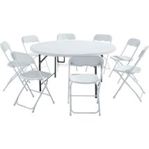 Rekkem – Ensemble table pliante ronde 150 cm et 8 chaises – Mobilier d'intérieur – Résistance aux chocs, structure en acier, usage intérieur/extérieur
