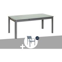Ensemble Table rectangulaire extensible et 10 chaises de jardin en aluminium gris Milos Anthracite - 10 places Jardiline