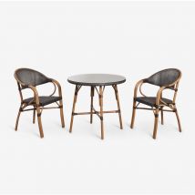 Ensemble table ronde Brielle Bistro Classic Ø80 cm et 2 chaises de jardin avec accoudoirs en textilène et aluminium Sklum Brun Café