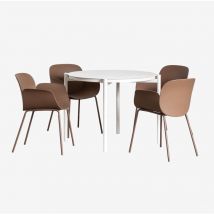 Ensemble table ronde en aluminium Elton (Ø110 cm) et 4 chaises de jardin Lynette Sklum Brun Caramel