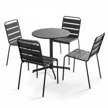 Oviala - Ensemble table de jardin ronde et 4 chaises anthracite - Palavas