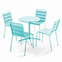 Ensemble table de jardin ronde et 4 chaises en métal turquoise - Palavas