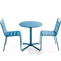 Oviala - Ensemble table de jardin ronde et 2 chaises métal bleu pacific - Palavas