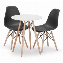 Ensemble table ronde TODI 60 blanche + 2 chaises OSAKA noires
