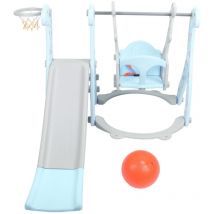 Ensemble toboggan et balançoire pour enfants - Polyéthylène - Bleu - Pour intérieur et extérieur - Base de stabilisation incurvée - Échelle