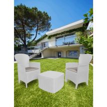 Ipae Progarden - Ensemble de jardin avec coussins, 2 fauteuils et 1 table conteneur d'extérieur, Made in Italy, couleur blanche