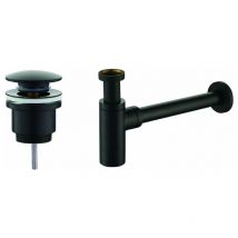 Piralla - Ensemble vidage et siphon noir mat KITSCA1 - Modèle rond - Noir mat