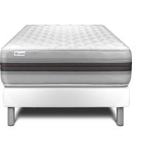 Vitalit - Base tapizada blanco + Colchón con espuma viscoelástica 90 x 190