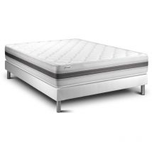 Base tapizada blanco + Colchón con espuma viscoelástica 140 x 190