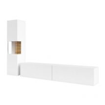 Meublorama - Conjunto vitrina y mueble de tv colección eva. Color blanco y roble.