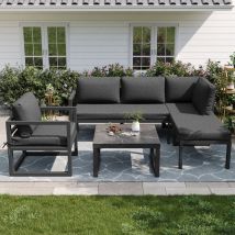 Eifson - Ensembles de meubles de jardin, avec 2 canapés, 1 fauteuil, 1 table, coussins de dossier, structure en fer galvanisé, pieds réglables, pour