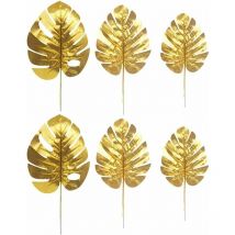 12 Pcs 3 Types Plantes Artificielles Feuilles De Palmier Or Tropical Party Feuilles Décorations Feuille De Tortue Monstera