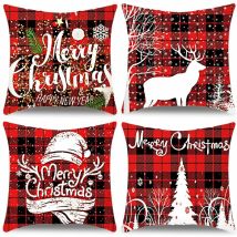 4 pièces Coussin d'hiver, taie d'oreiller joyeux Noël, coussin en lin de décoration intérieure, taie d'oreiller de Noël 45 x 45 cm