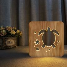 Ensoleille - Ampoule Veilleuse Pour Tortue Bois 3D Lampe Créative Lumières En Bois Simples Lumières Décoratives 3D Bois Sculpture Motif Led Veilleuse