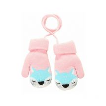 Bébé Bambin Moufles Hiver Chaud Gants Tricoté Epais Magique Mitaines Tricot Renard Mignon avec Doublure Fourrure Gloves Extérieur Ski Snowboard