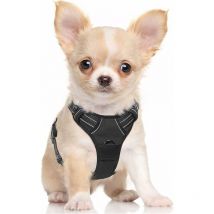 Ensoleille - Harnais Chien s Arnais Noir Anti Traction Réfléchissant Gilet Réglable pour Petit Chien, Attache Devant Crochet de Laisse pour Randonnée