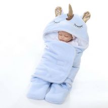 Licorne Bebe Gigoteuse Emmaillotage Naissance Fille Garçon Couverture Enveloppante Epais avec Capuche Nid d'ange Chaud en Velours Corail Nouveau-né