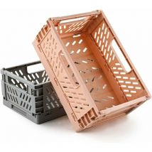 Ensoleille - Lot De 2 Caisses Pliantes En Plastique - Boîtes De Rangement Solides Pour Cuisine, Chame à Coucher, Bureau (Rose + Gris, 22 x 15 x 9 Cm)