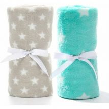 Lot de 2 Couverture Bébé Naissance Polaire Plaid Bebe Douce pour Fille et Garçon comme cadeau de naissance 75 100CM, Vert & Gris