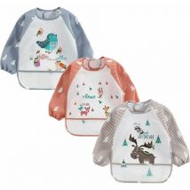 Lot de 3 Bavoir Etanche à Manchs Longue Tablier d'Alimentation de Jeu/de Peinture Bavoir Imperméable