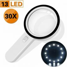 Ensoleille - Loupe de lecture, 30X Loupe Eclairante Avec 13 led Lumières 128mm Loupe Lumineuse pour la Lecture l'Exploration l'Inspection Cartes du
