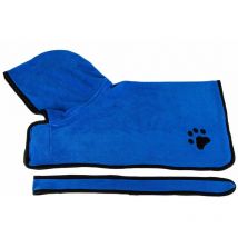 Ensoleille - Peignoir Pour Chien Serviette De Bain Pour Chien Avec Ceinture De Cagoule Absorption D'Eau Super Douce, Bleu-M - Bleu-M