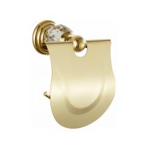 Ensoleille - Porte Rouleau Papier Toilette brillant avec Rabat et Distributeur Papier wc avec Couvrture Finition Or Fixation Murale en Métal Doré,