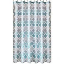 Ensoleille - Rideau de douche imperméable résistant à la moisissure avec rideau de salle de bain rayé gris impression couleur crochet-Ensoleillé