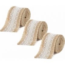 Ruban de Jute avec Dentelle Ruban de Dentelle, 3 Rouleaux 1 Mètre de Ruban de Jute avec Dentelle Blanc, Ruban de Jute de Ruban de Dentelle Vintage