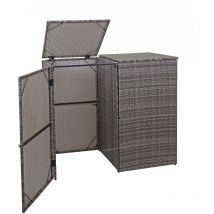 HHG - Cache-poubelle pour 2 poubelles 257, box pour poubelles, revêtement, polyrotin 2x120l, gris