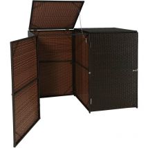 Cache-poubelle pour 2 poubelles HHG 257, boîte à poubelle, poly rotin 2x120l, brun