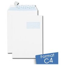 Lot de 50 Enveloppes blanches C4 auto-adhésives à FENÊTRE