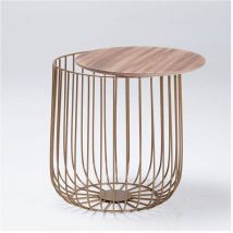 Lpd Furniture - Enzo Small Cage Table Gold Frame Oak Top