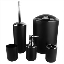 Eosnow - 6 unids/set Set de accesorios de baño soporte para cepillo de dientes, bote de basura, dispensador de jabón (negro)