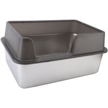 Eosnow - Edelstahl-Katzentoilette, spritzwassergeschützt, groß, oben offen, hohe Seite mit Schaufel, Schwarz