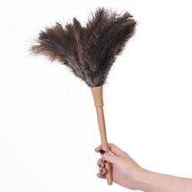 Eosnow - Plumero de plumas de avestruz Natural esponjoso, mango de madera, herramienta de limpieza del hogar