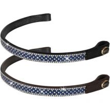 cob, Noir: Bridon en cuir devant avec rangées de strass Blue Diamond