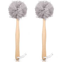 Ponge de douche en luffa, brosse pour le dos, luffa sur bâton, brosse pour le corps en maille souple pe avec manche en bois, éponge de bain pour