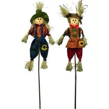 Épouvantail Vigor Senior 2 Pièces – Hauteur 95 Cm – En Paille Et Tissu – Bâton En Bambou Pour Jardins Potagers – Blinky