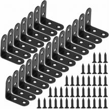 Equerre de Fixation Noir Angle Droit Support en forme de L Metalliques Equerres avec Vis pour Bois Meubles Placard Support 20 Pièces 40 40 18mm