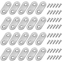 Equerre de Fixation Plats Droits Support en Droit Plat Metalliques Equerres avec Vis pour Bois Meubles Placard Réparation Support Argent 20 Pièces