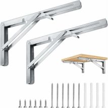Équerre Pliante 400mm, lot de 2 consoles pliantes pour charge lourde 400 mm Capacité 186 kg, Supports d'étagères Pliantes en Acier Inoxydable pour