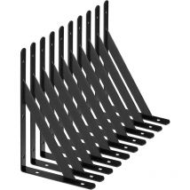 Querres Murales BR-Vie, Lot de 10 Supports Triangulaires 90° en Acier, Dimensions 200mm x 120mm, Support d'Angle Brace pour Étagères (Couleur Noir)