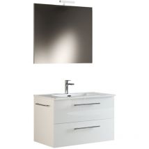 Mama Store - era 100 - Mobile Bagno Sospeso 100 cm bianco lucido laccato con Lavabo, Specchio e Lampada led, l. 101 x p. 47 x h. 53 cm