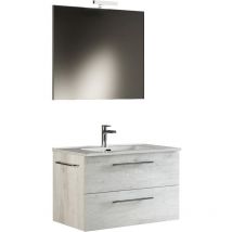 Mama Store - era 60 - Mobile Bagno Sospeso 60 cm quercia bianco con Lavabo, Specchio e Lampada led, L.62 x P.47 x H.53 cm