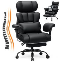 Ergonomisch Massage Gaming- Und Bürostuhl Leder Mit Fußstütze, Verstellbarer Kopf- & Armlehne, 200 Kg Belastbar, Schwarz